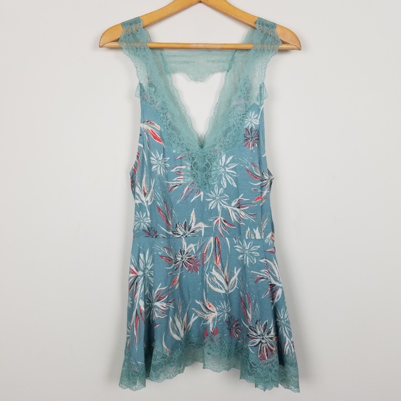Free People Other - Free People Lace Floral Teal Tunic A1702